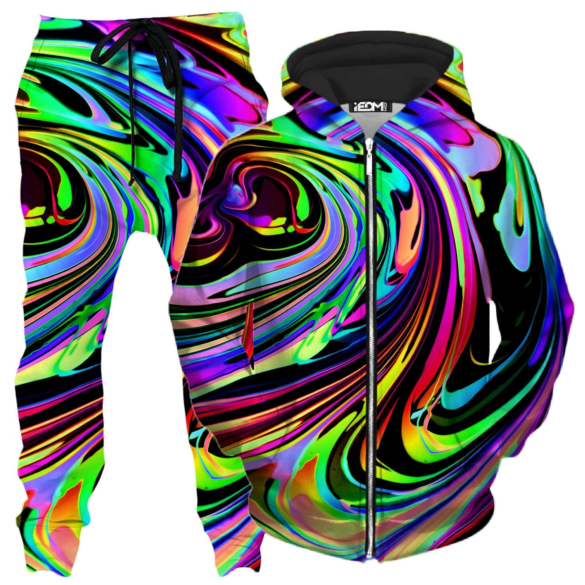 Cosmic Swirl Zip-Up Hoodie and Joggers Combo, Psychedelic Pourhouse, | iEDM