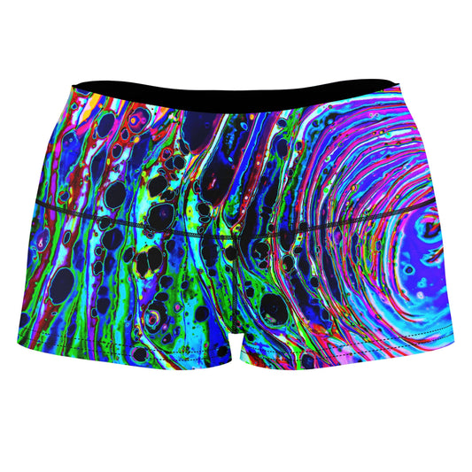 Cosmic Vortex High-Waisted Women's Shorts, Psychedelic Pourhouse, | iEDM