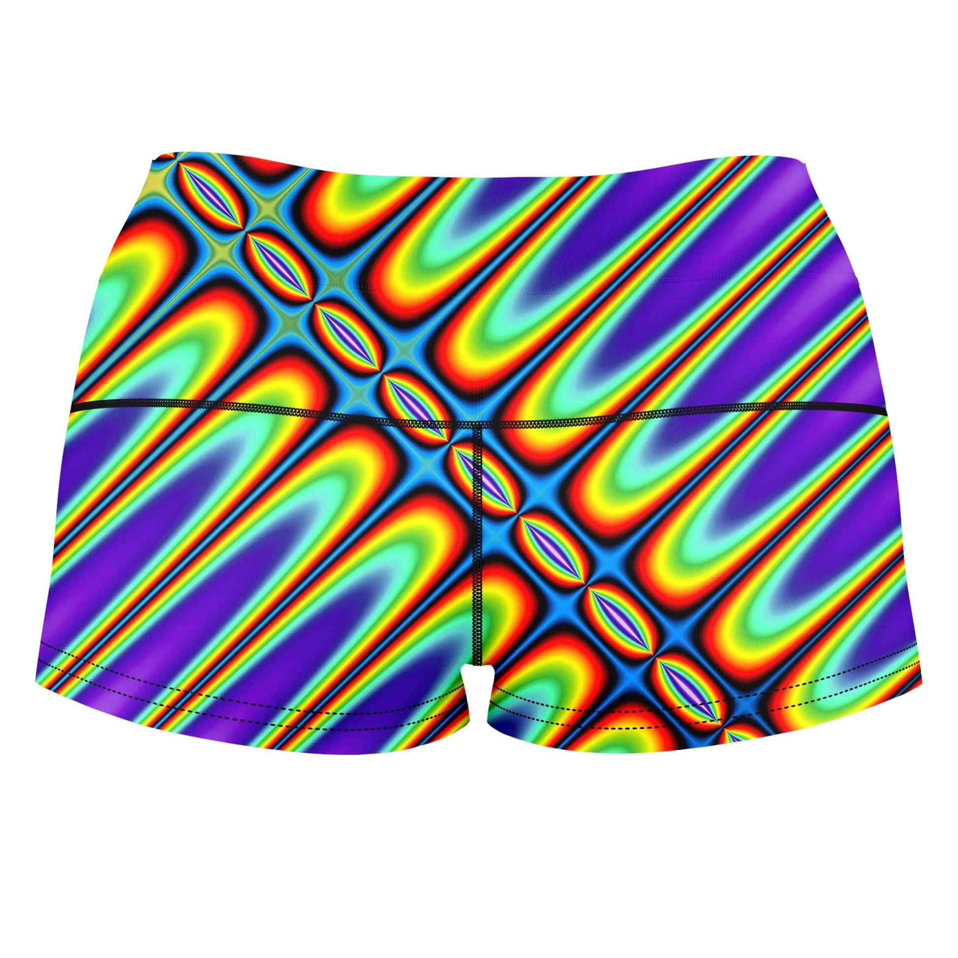 Fractal Groove High-Waisted Women's Shorts, Psychedelic Pourhouse, | iEDM
