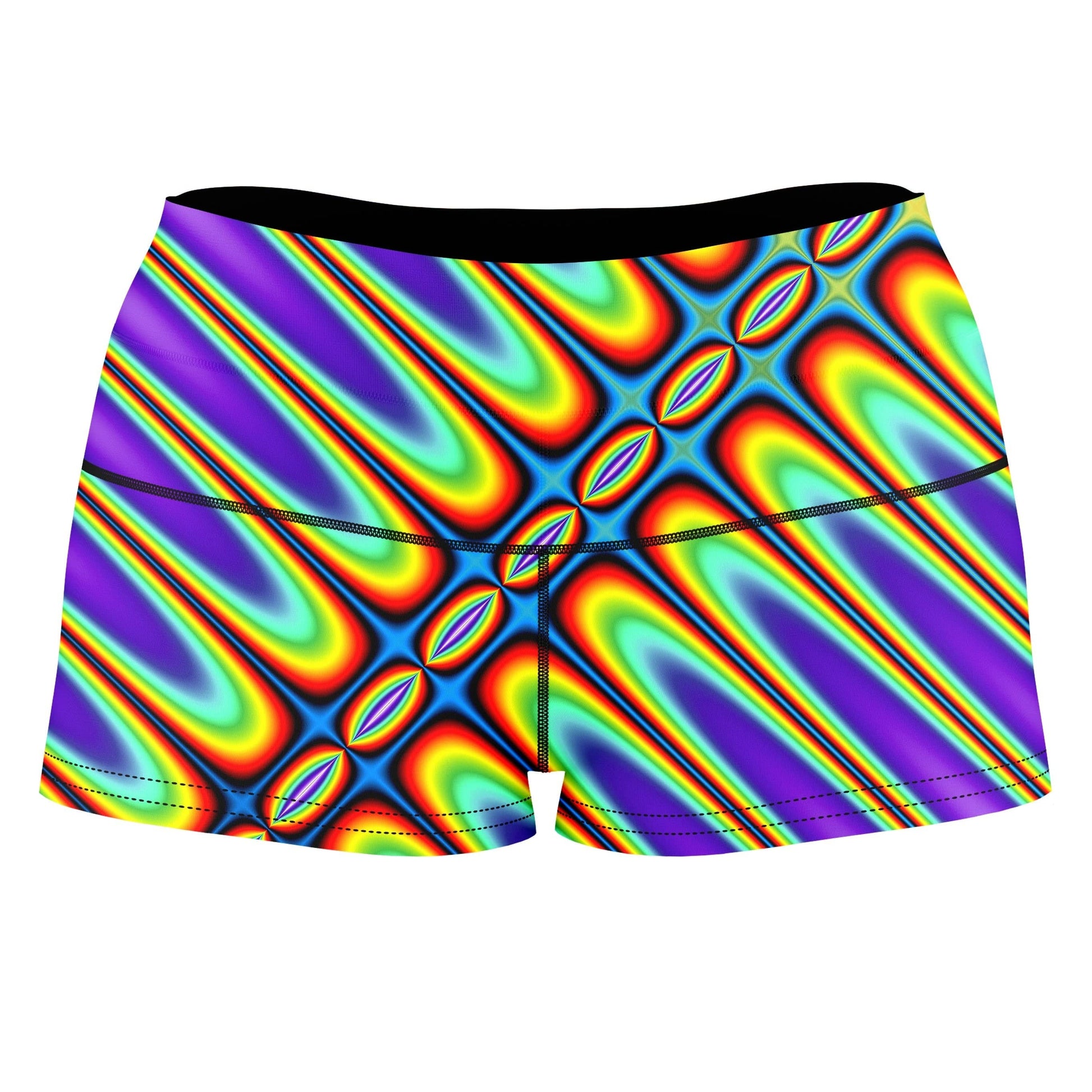 Fractal Groove High-Waisted Women's Shorts, Psychedelic Pourhouse, | iEDM