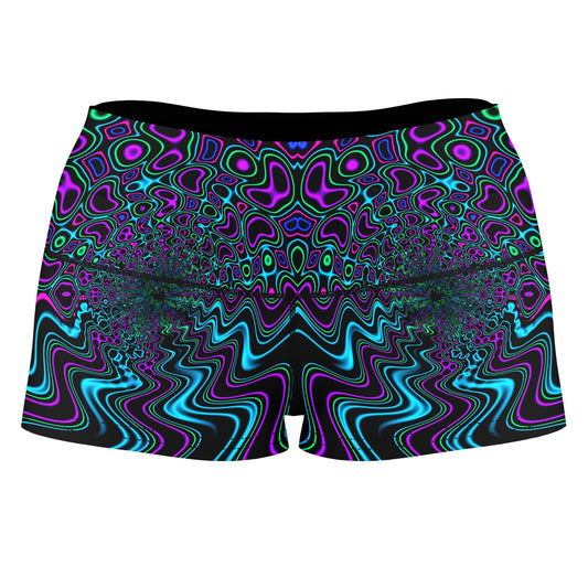 Fractal River High-Waisted Women's Shorts, Psychedelic Pourhouse, | iEDM
