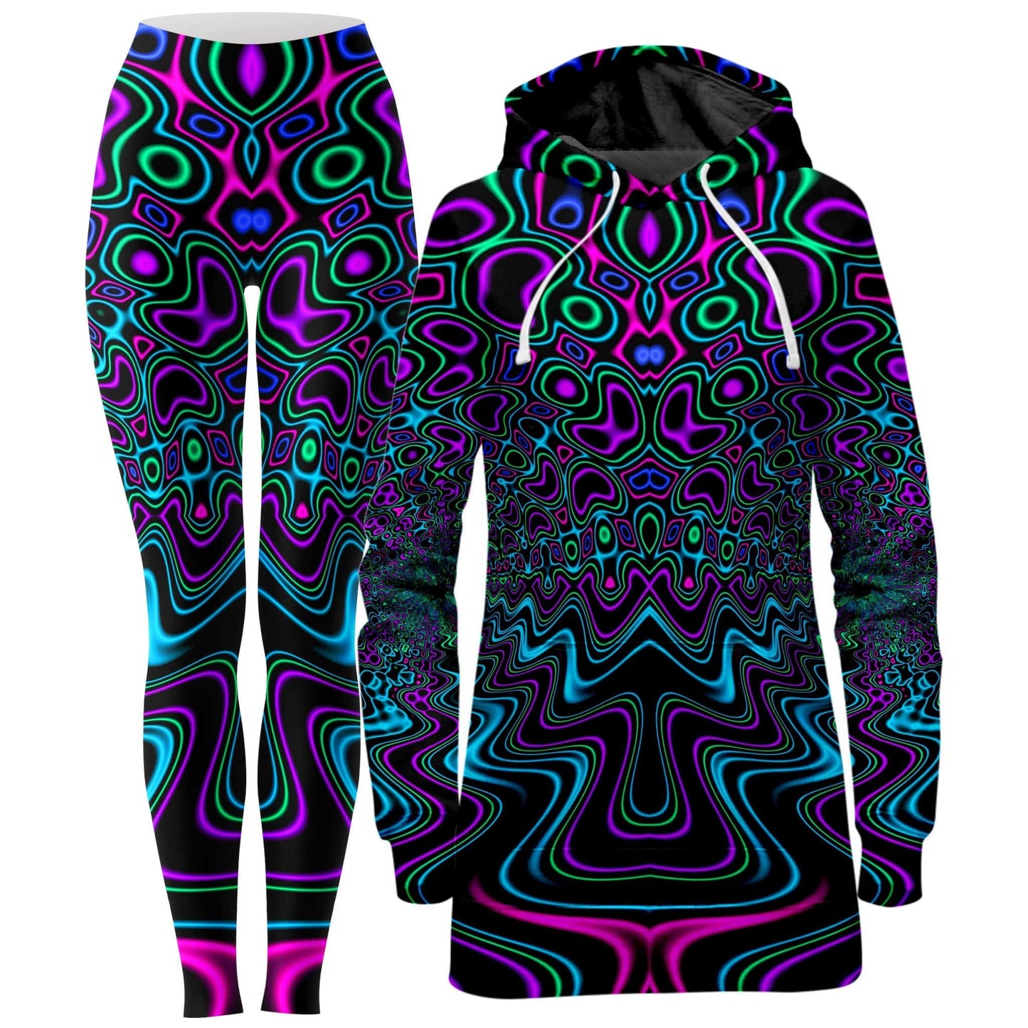 Fractal River Hoodie Dress and Leggings Combo, Psychedelic Pourhouse, | iEDM