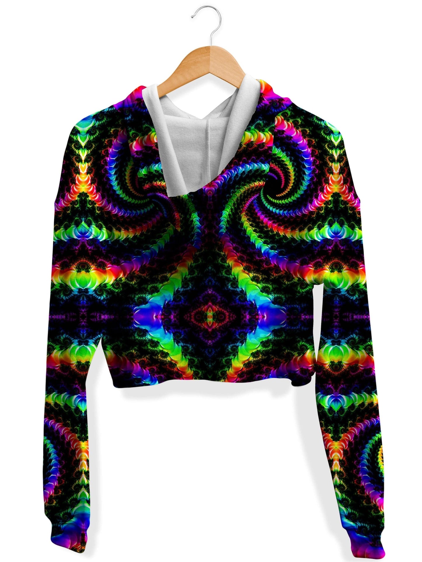 Fractaled Vision Fleece Crop Hoodie, Psychedelic Pourhouse, | iEDM