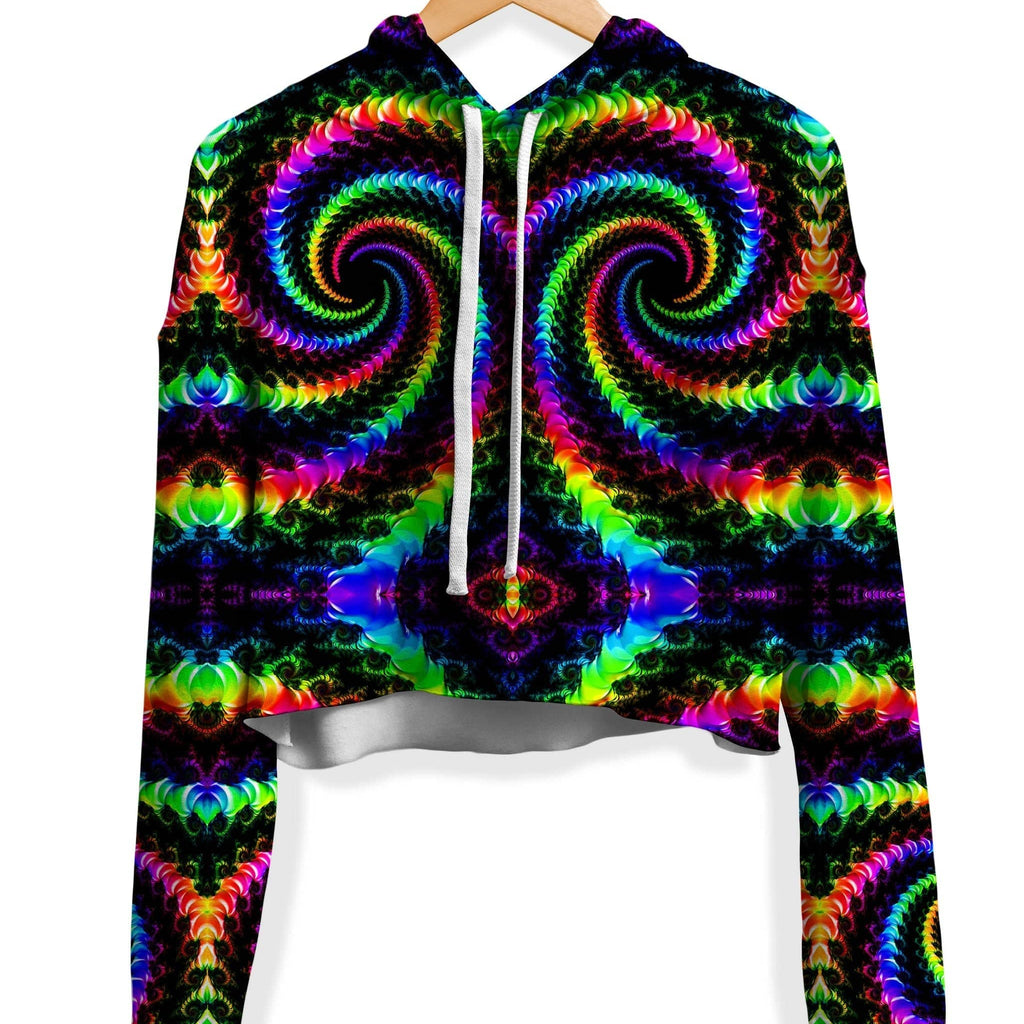 Fractaled Vision Fleece Crop Hoodie, Psychedelic Pourhouse, | iEDM
