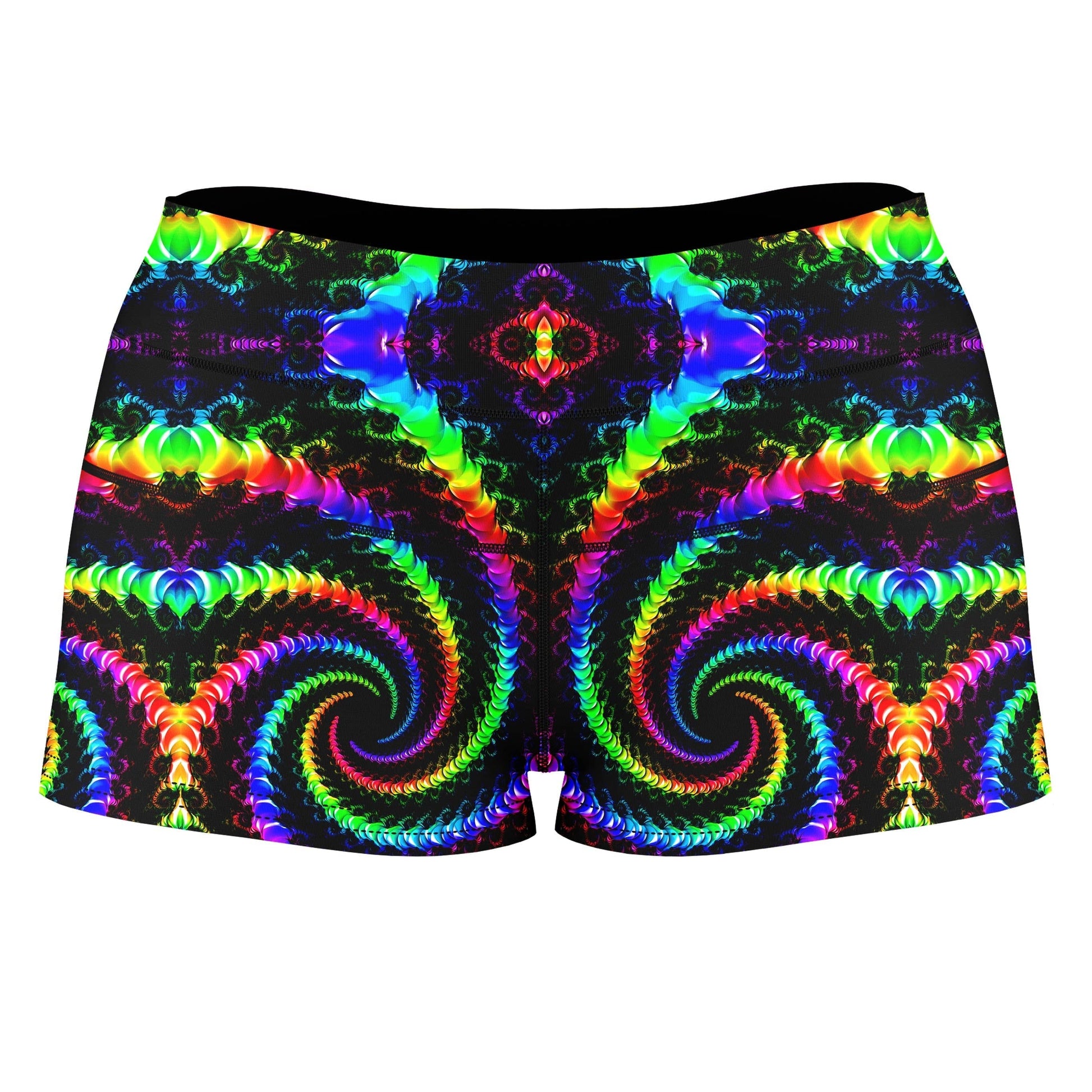 Fractaled Vision High-Waisted Women's Shorts, Psychedelic Pourhouse, | iEDM