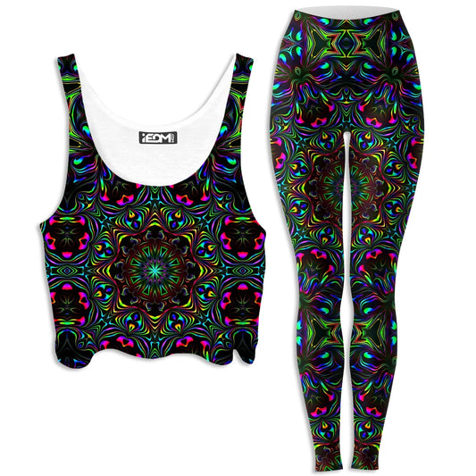 Kaleidoscope Eyes Crop Top and Leggings Combo, Psychedelic Pourhouse, | iEDM