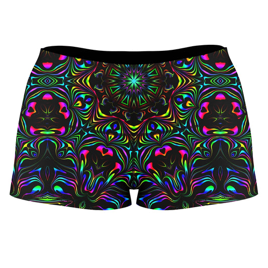 Kaleidoscope Eyes High-Waisted Women's Shorts, Psychedelic Pourhouse, | iEDM