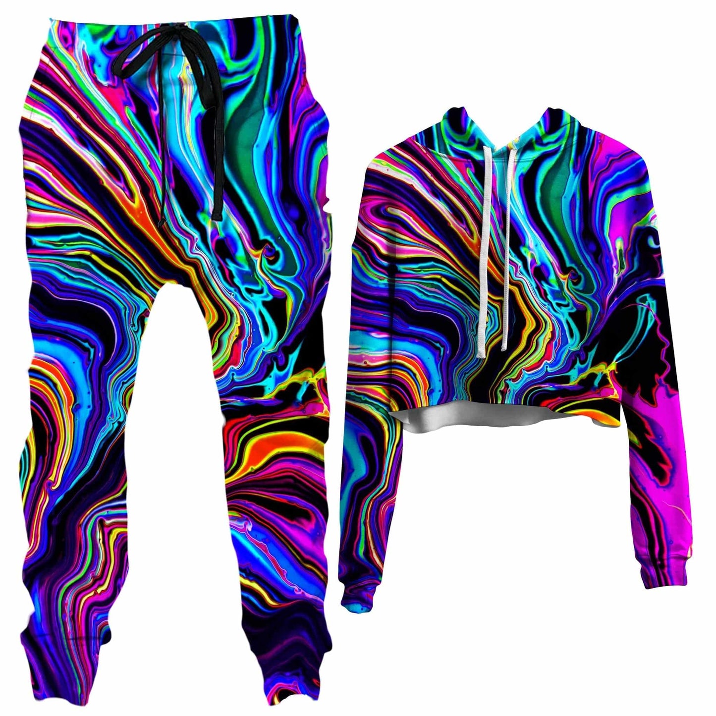 Neon Rift Crop Hoodie and Joggers Combo, Psychedelic Pourhouse, | iEDM