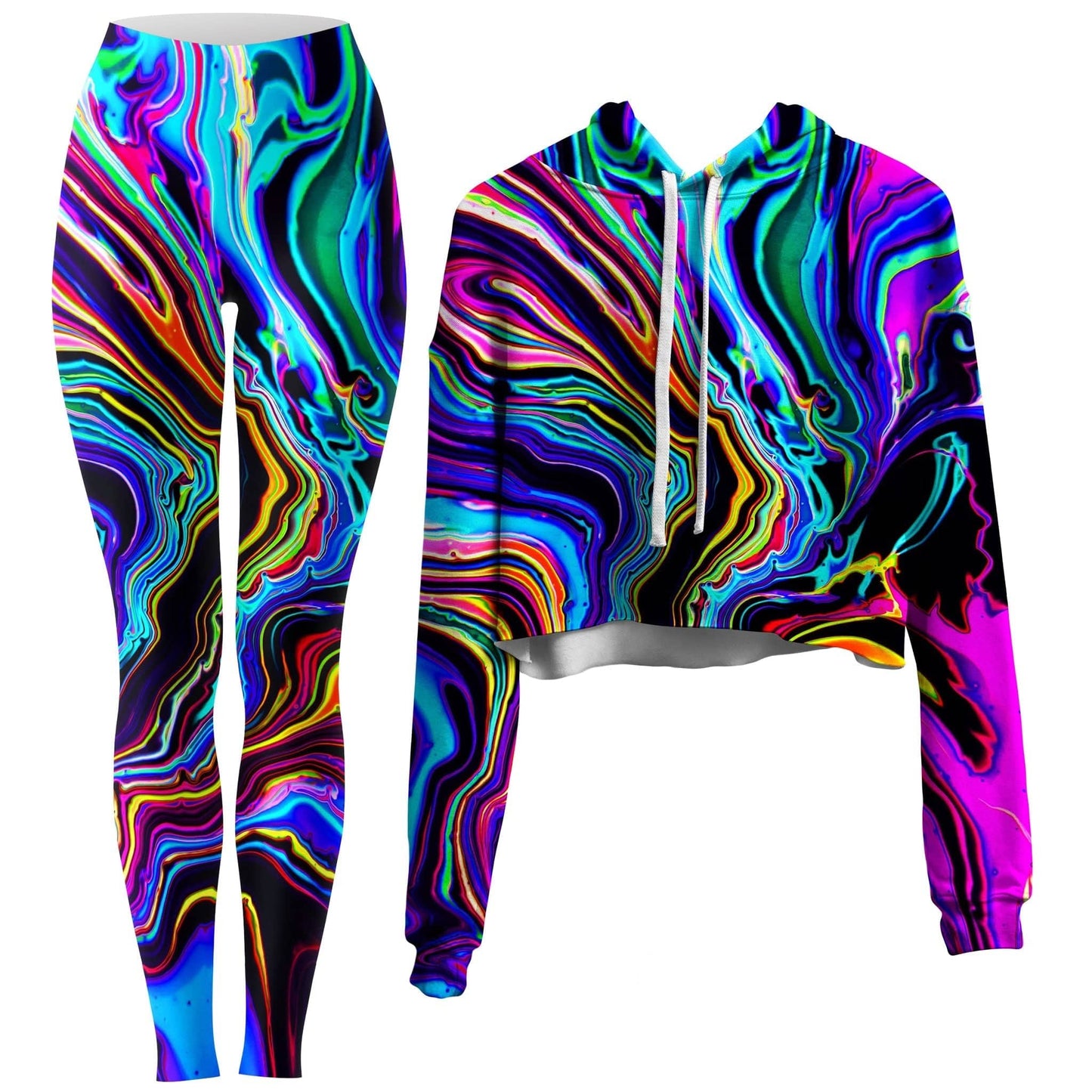 Neon Rift Crop Hoodie and Leggings Combo, Psychedelic Pourhouse, | iEDM