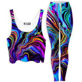 Psychedelic Pourhouse - Neon Rift Crop Top and Leggings Combo