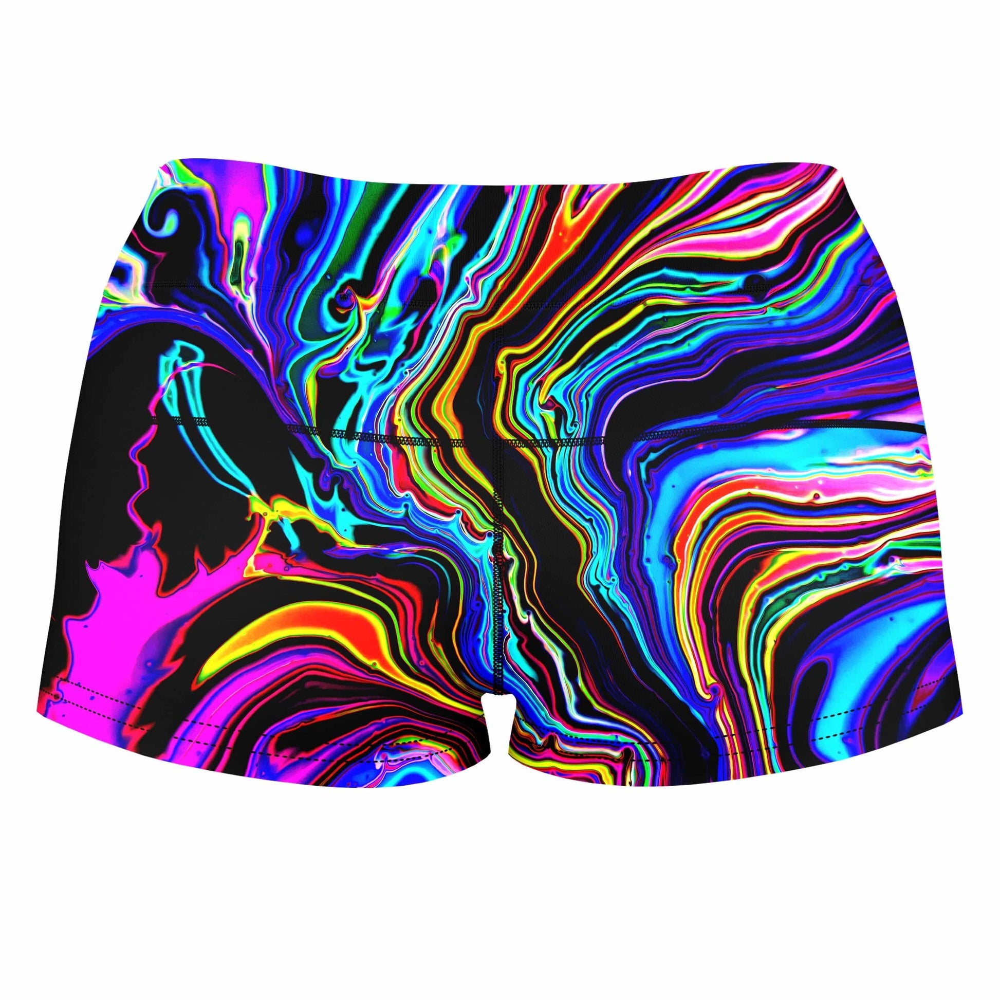 Neon Rift High-Waisted Women's Shorts, Psychedelic Pourhouse, | iEDM