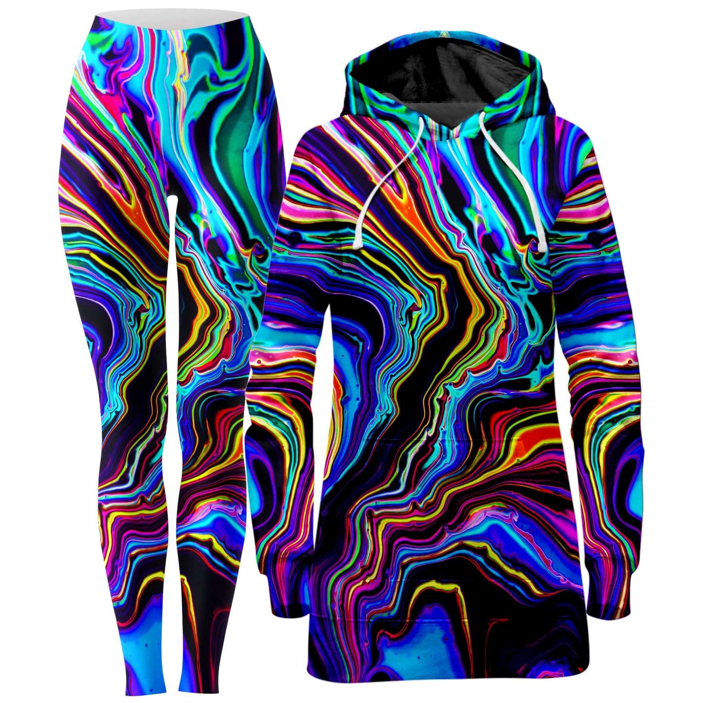 Neon Rift Hoodie Dress and Leggings Combo, Psychedelic Pourhouse, | iEDM