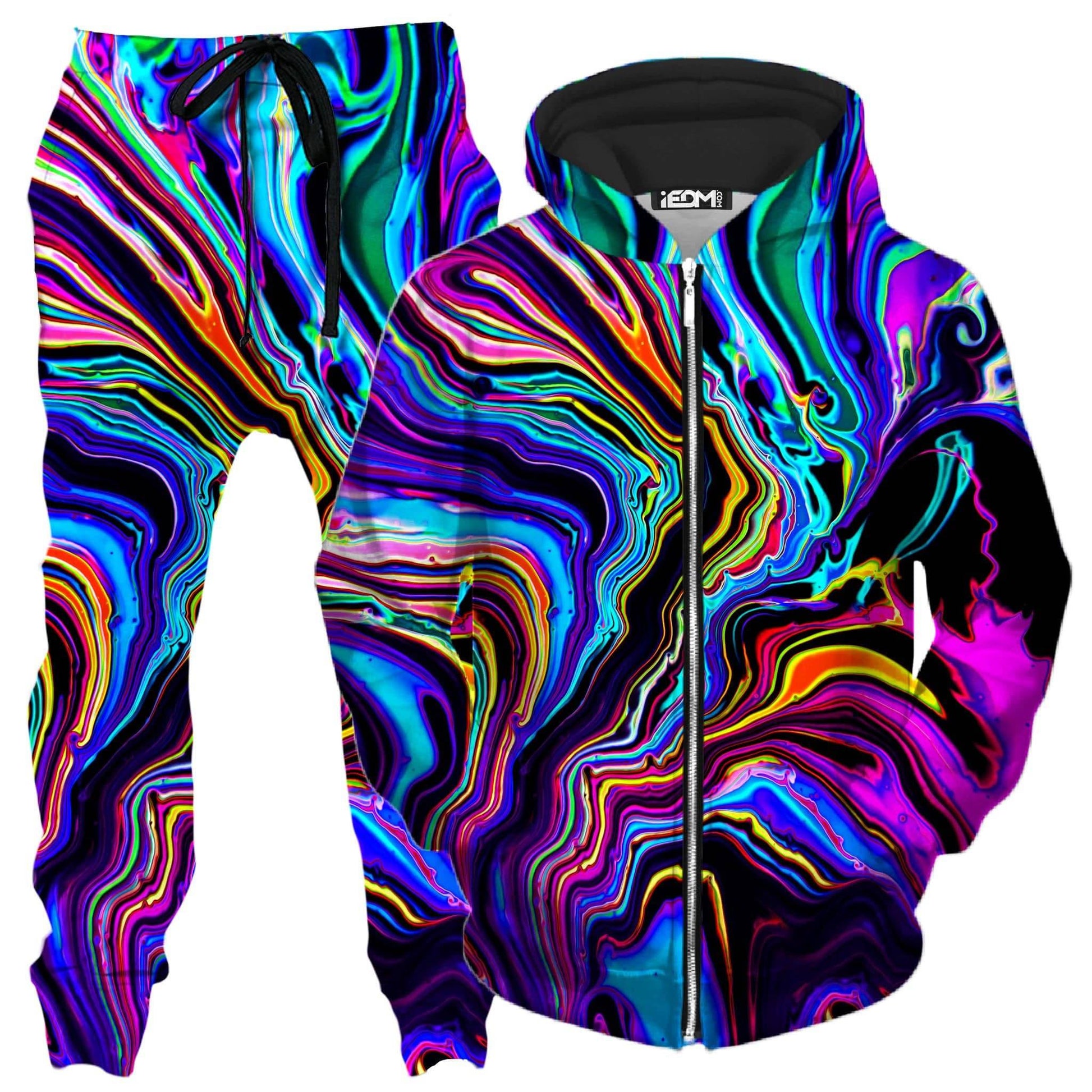 Neon Rift Zip-Up Hoodie and Joggers Combo, Psychedelic Pourhouse, | iEDM