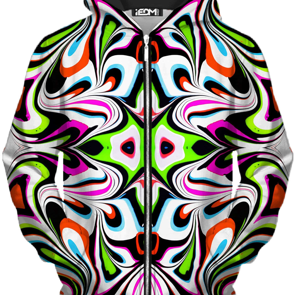 Neon Zebra Portal Unisex Zip-Up Hoodie, Psychedelic Pourhouse, | iEDM
