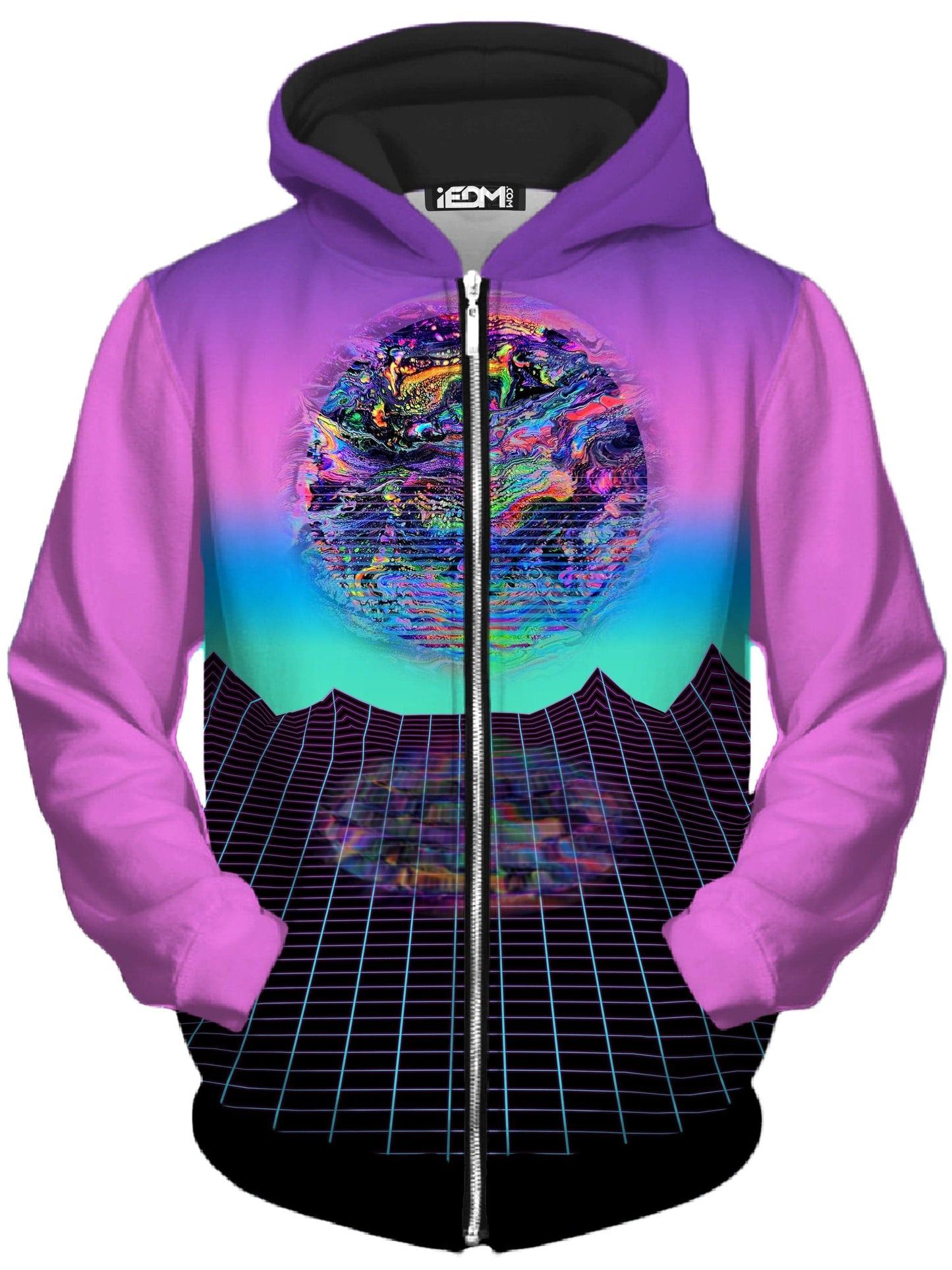 Psychedelic Outrun Unisex Zip-Up Hoodie, Psychedelic Pourhouse, | iEDM