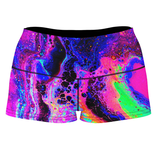 Psychedelic Radiation High-Waisted Women's Shorts, Psychedelic Pourhouse, | iEDM