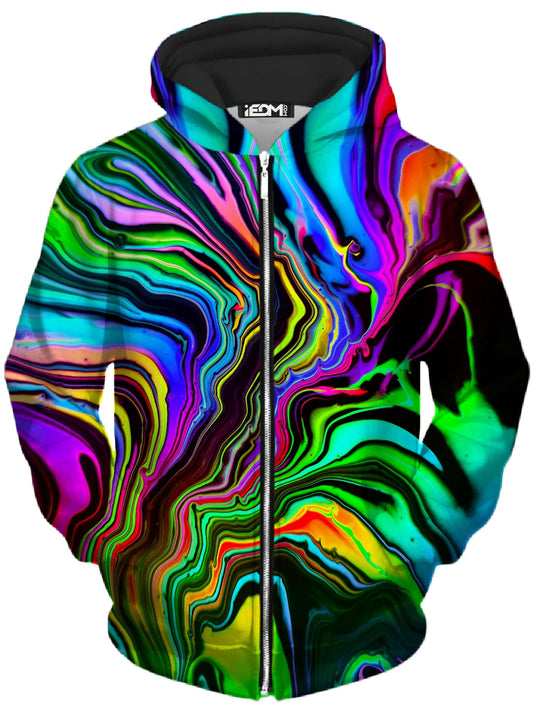 Rainbow Rift Unisex Zip-Up Hoodie, Psychedelic Pourhouse, | iEDM