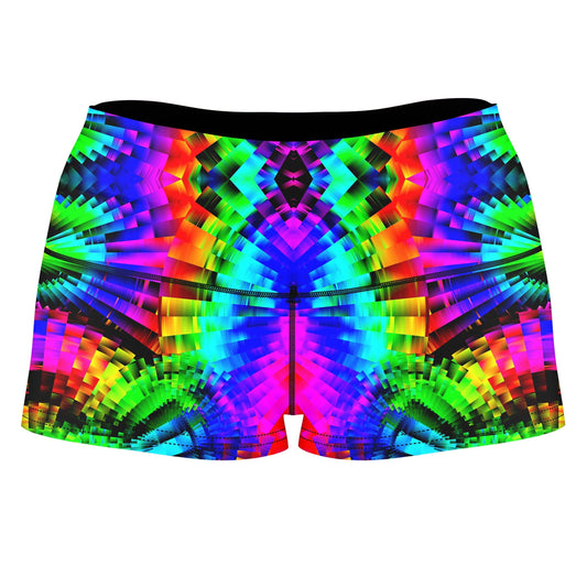 Reality Breakdown High-Waisted Women's Shorts, Psychedelic Pourhouse, | iEDM