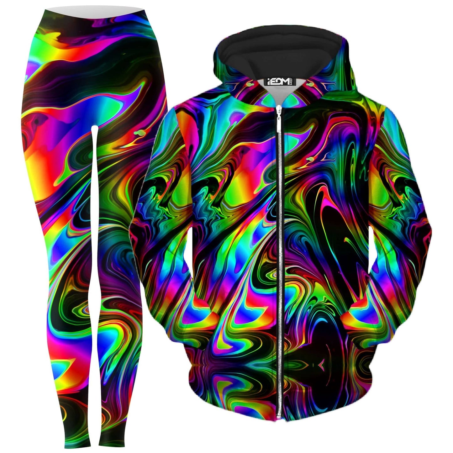 That Glow Flow Zip-Up Hoodie and Leggings Combo, Psychedelic Pourhouse, | iEDM