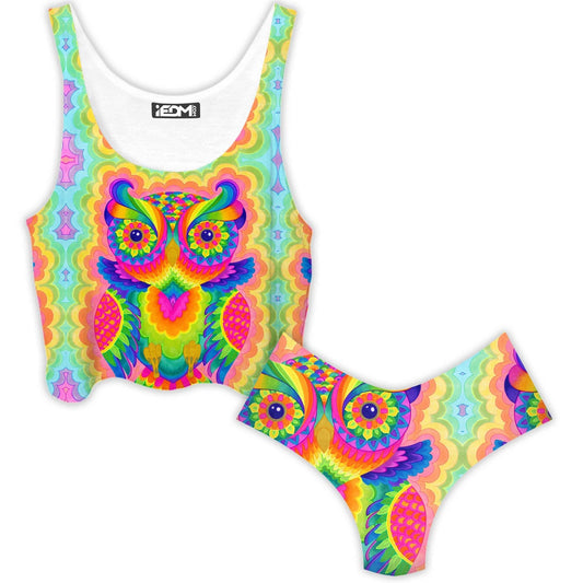 Cosmic Owl Crop Top and Booty Shorts Combo, Rachel Rosenkoetter, | iEDM