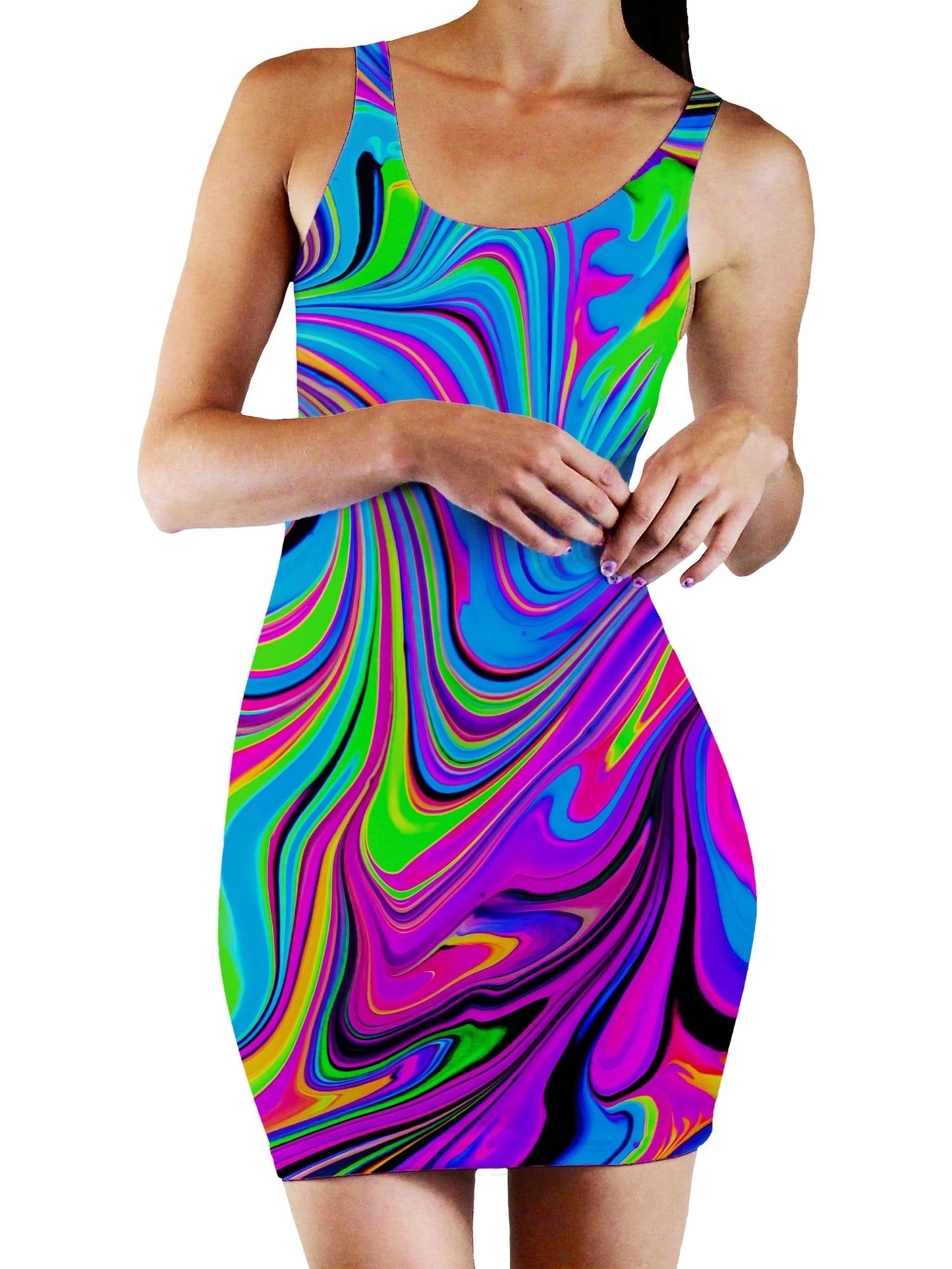 Cosmic Flow Bodycon Mini Dress, Psychedelic Pourhouse, | iEDM