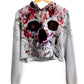 Riza Peker Floral Skull Fleece Crop Hoodie - iEDM