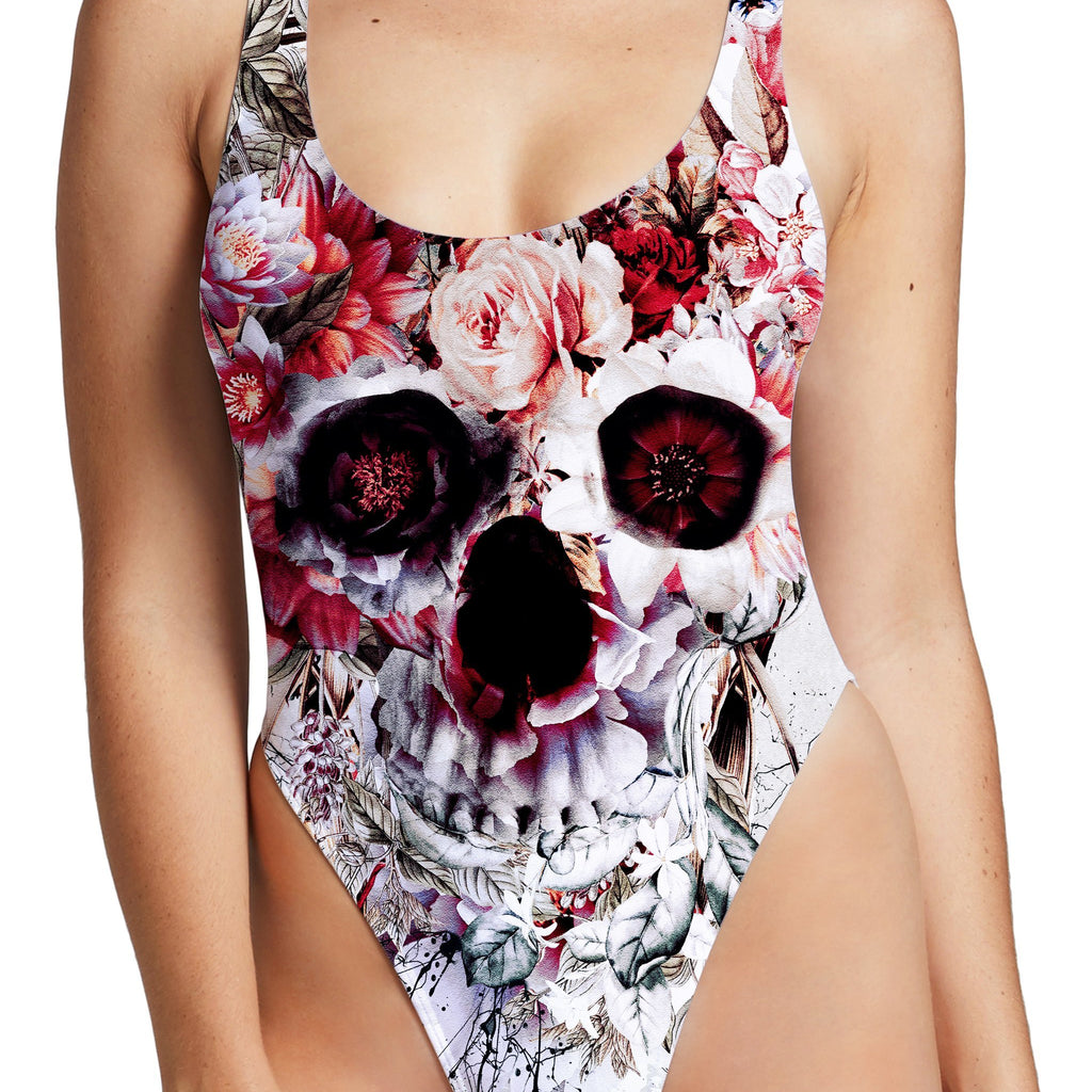 Floral Skull High Cut One-Piece Swimsuit, Riza Peker, | iEDM