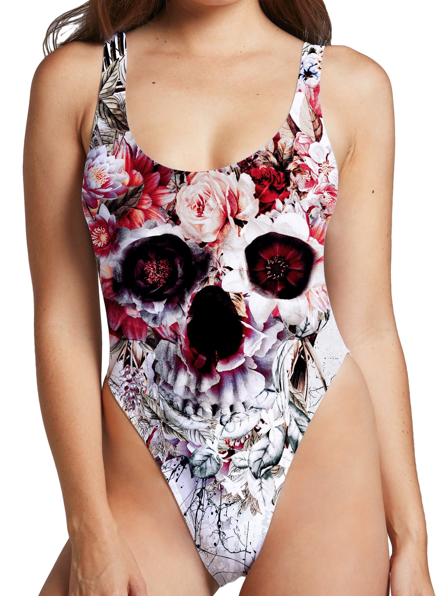 Floral Skull High Cut One-Piece Swimsuit, Riza Peker, | iEDM