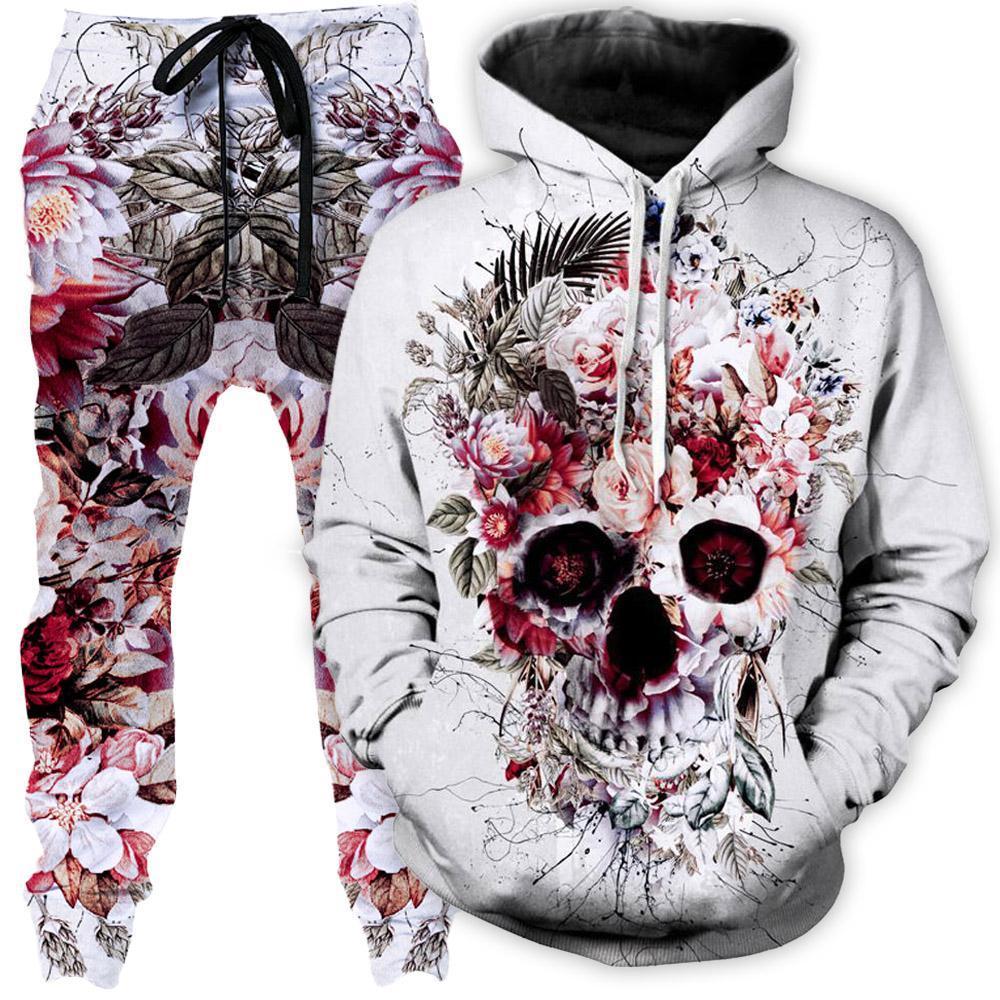 Riza Peker Floral Skull Hoodie and Joggers Combo - iEDM