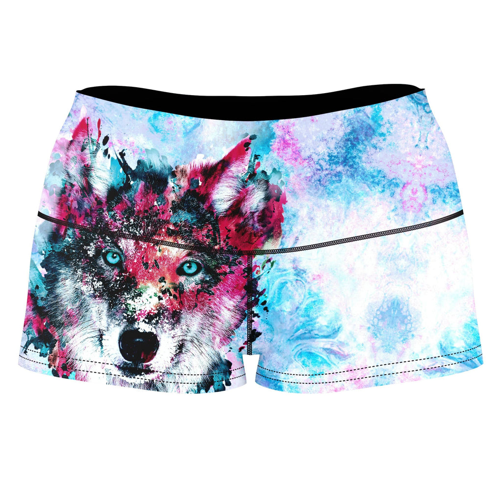 Wolf High-Waisted Women's Shorts, Riza Peker, | iEDM