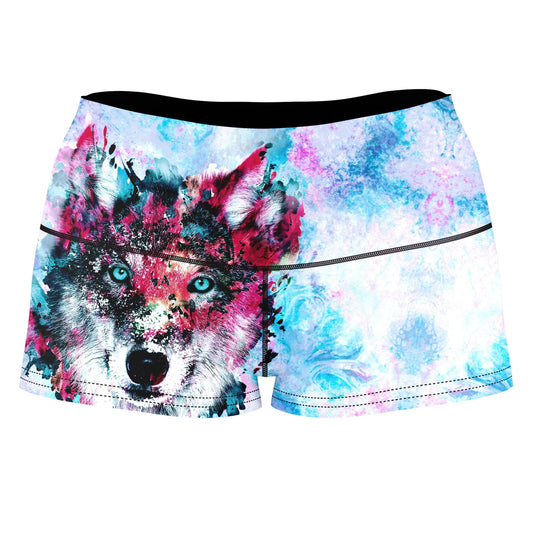 Wolf High-Waisted Women's Shorts, Riza Peker, | iEDM