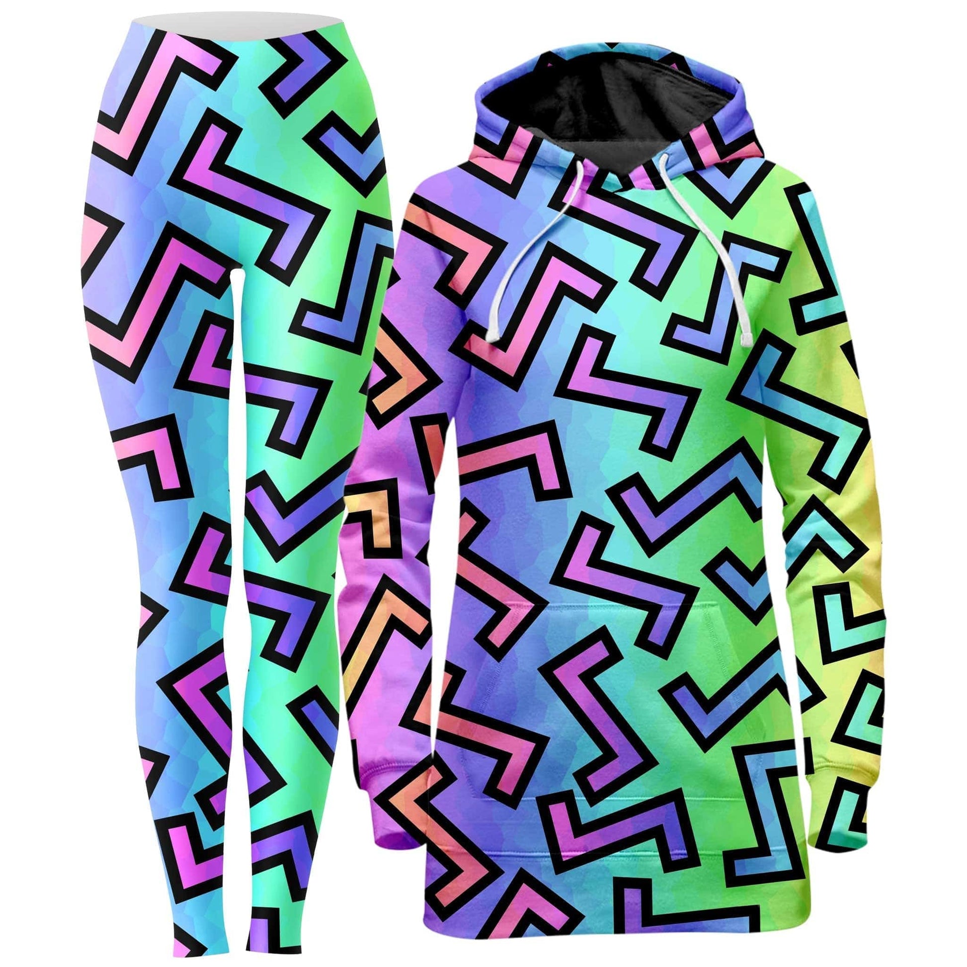 80s Rainbow Hoodie Dress and Leggings Combo, Sartoris Art, | iEDM