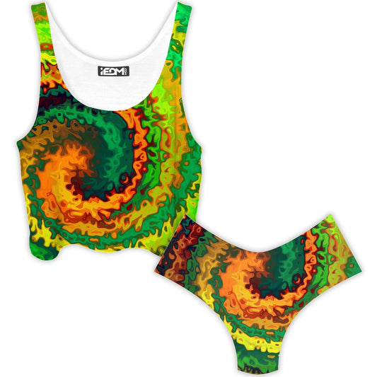Abstract Rotation Crop Top and Booty Shorts Combo, Sartoris Art, | iEDM