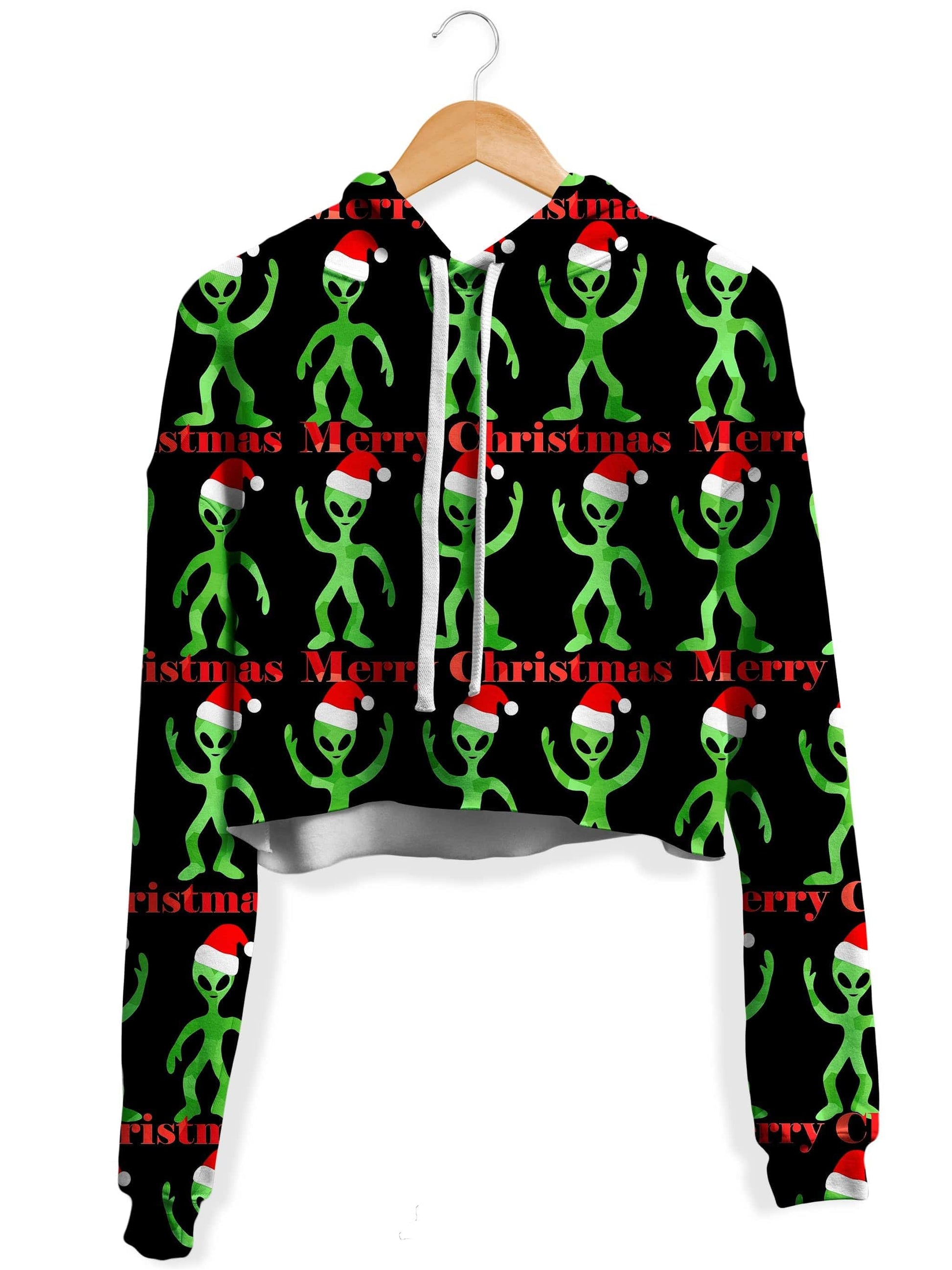 Alien Christmas Fleece Crop Hoodie, Sartoris Art, | iEDM