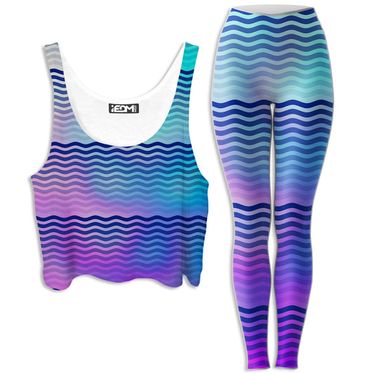 Beach Waves Crop Top and Leggings Combo, Sartoris Art, | iEDM