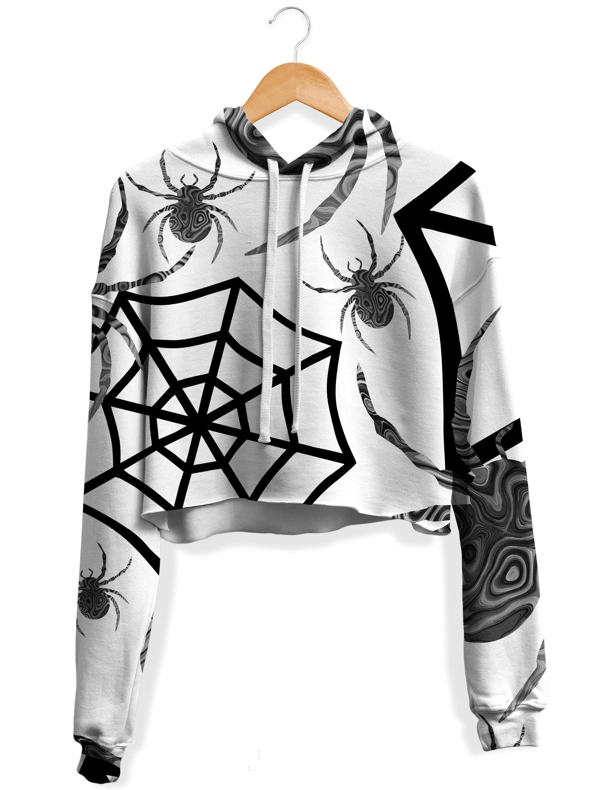Black & White Halloween Fleece Crop Hoodie, Sartoris Art, | iEDM