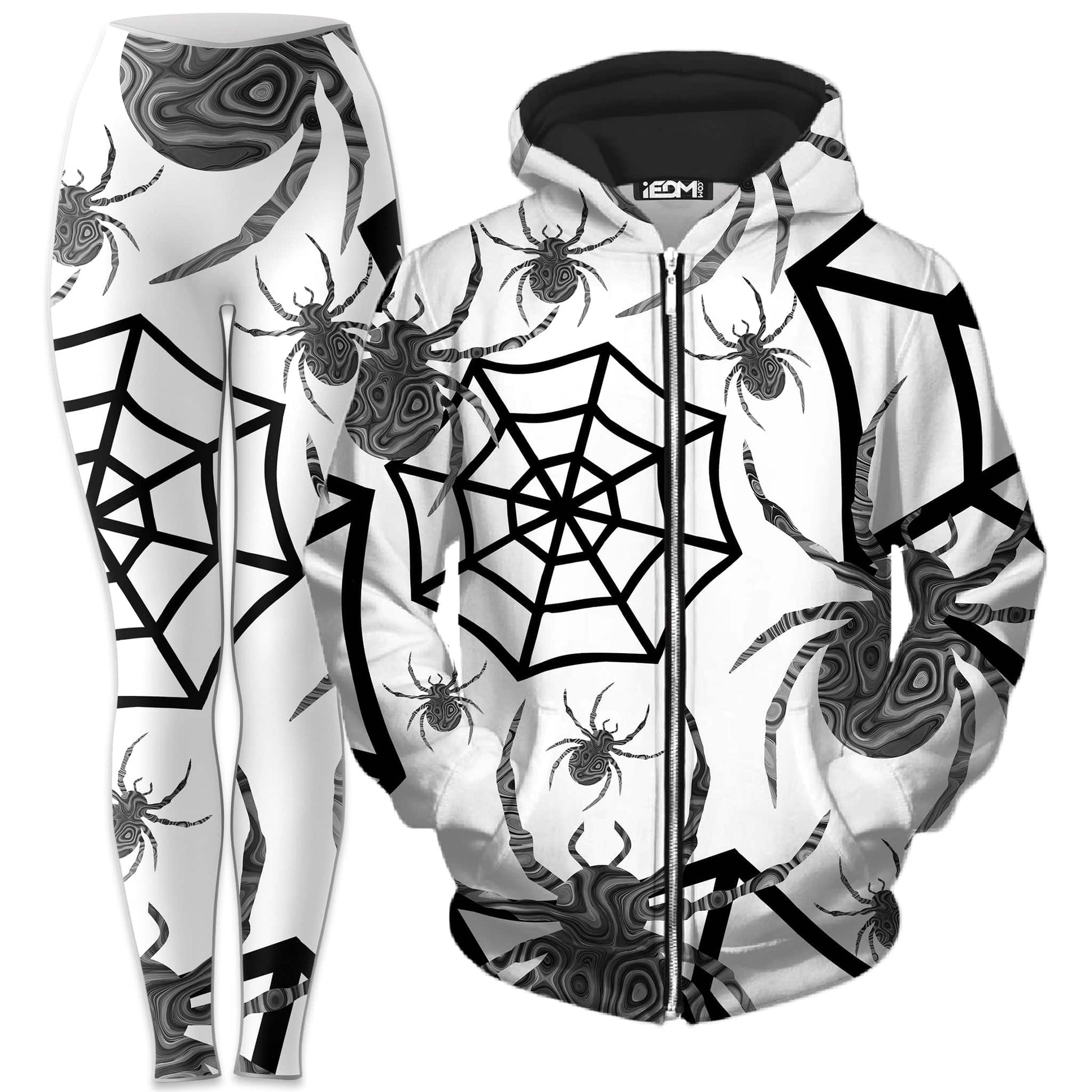 Black & White Halloween Zip-Up Hoodie and Leggings Combo, Sartoris Art, | iEDM