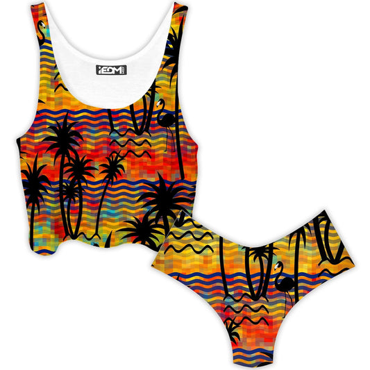 Flamingo Island Crop Top and Booty Shorts Combo, Sartoris Art, | iEDM