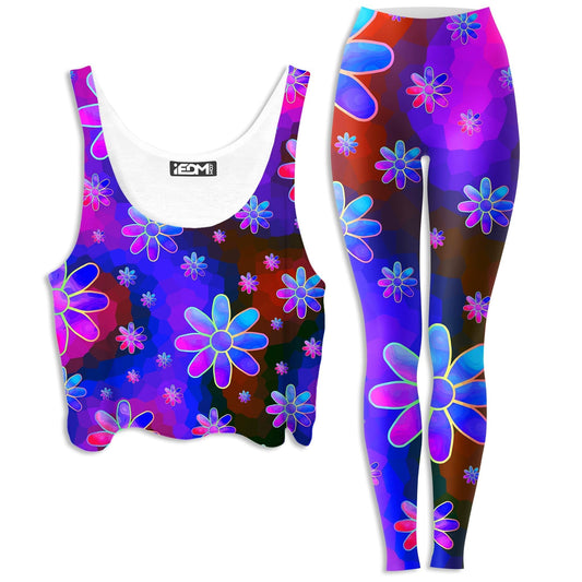 Floral Fantasy Abstract Crop Top and Leggings Combo, Sartoris Art, | iEDM