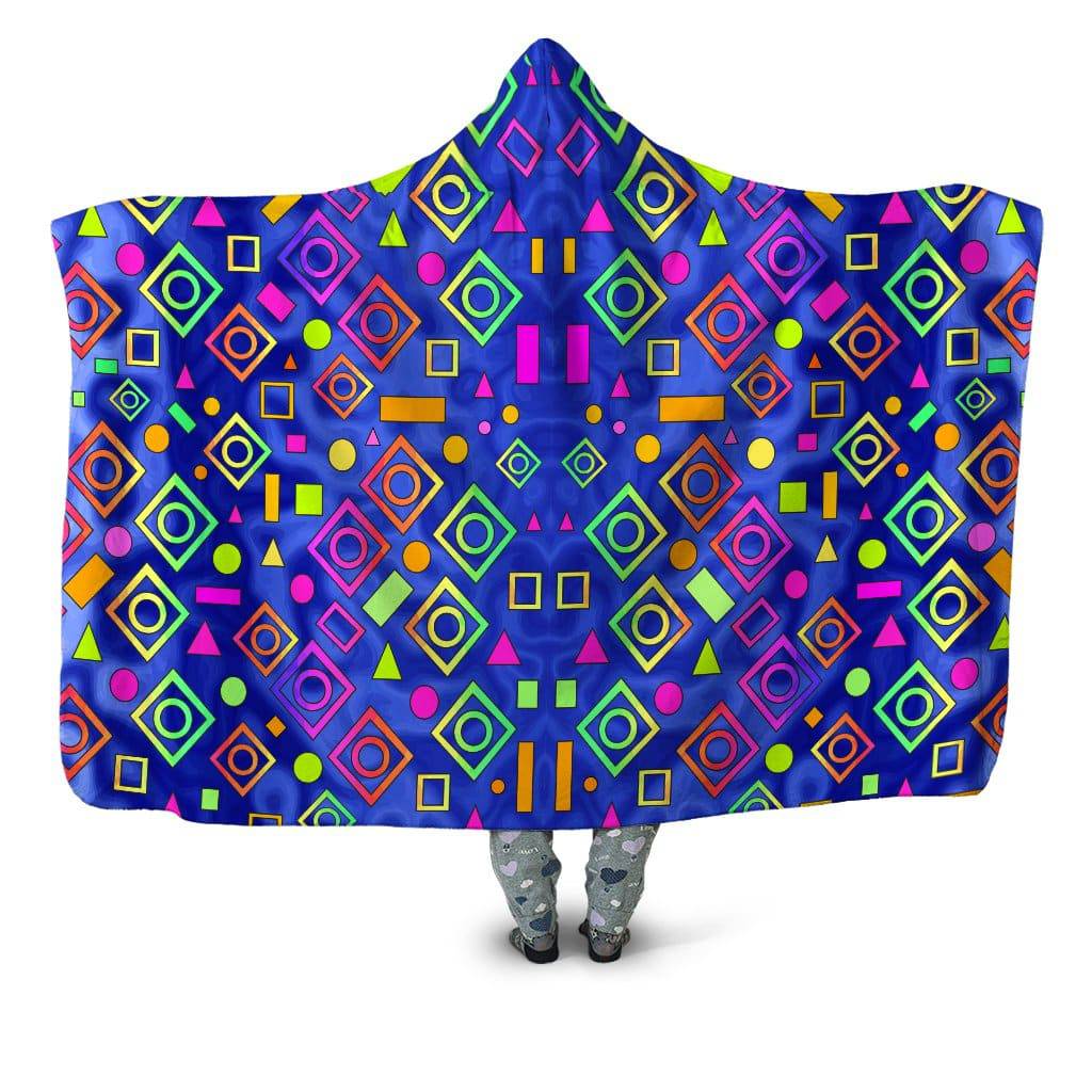Geometric On Blue Hooded Blanket, Sartoris Art, | iEDM
