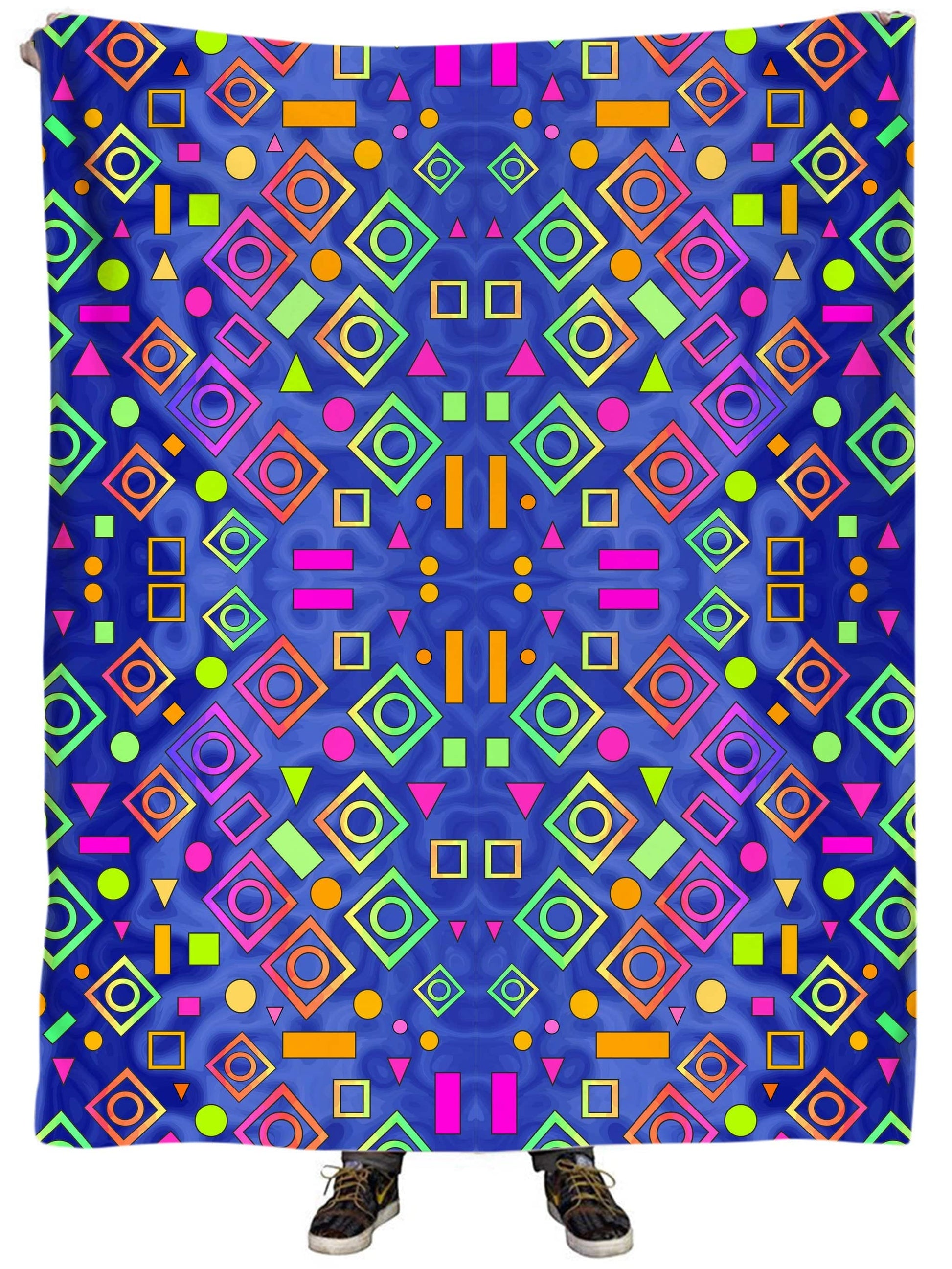 Geometric On Blue Plush Blanket, Sartoris Art, | iEDM
