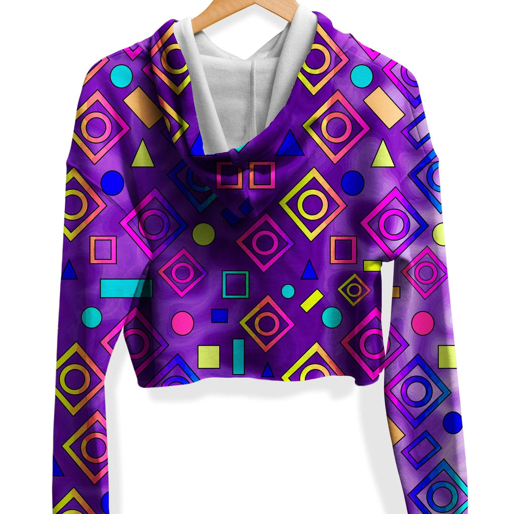 Geometric On Purple Fleece Crop Hoodie, Sartoris Art, | iEDM