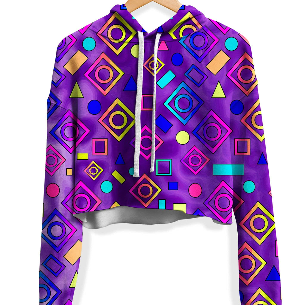 Geometric On Purple Fleece Crop Hoodie, Sartoris Art, | iEDM