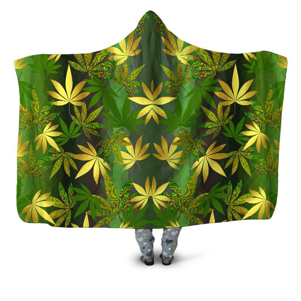 Gold Weed Leaves Hooded Blanket, Sartoris Art, | iEDM