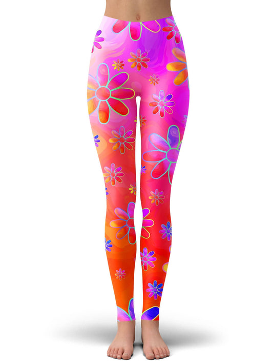 Hippie Trippy Flowers Leggings, Sartoris Art, | iEDM