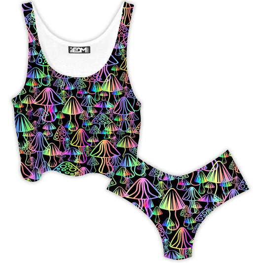 Magic Mushrooms Crop Top and Booty Shorts Combo, Sartoris Art, | iEDM
