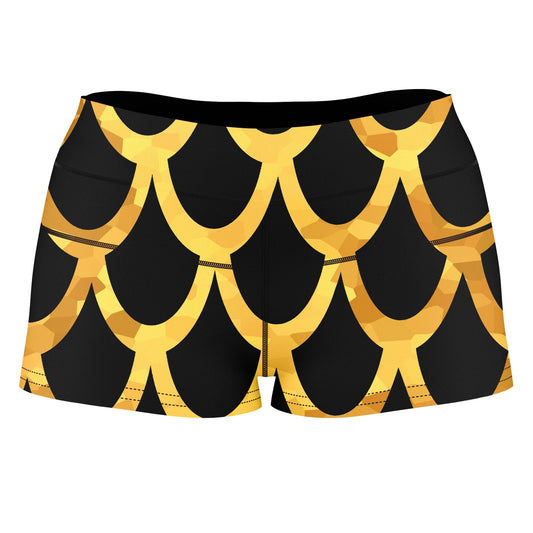 Mermaid Scales Gold High-Waisted Women's Shorts, Sartoris Art, | iEDM