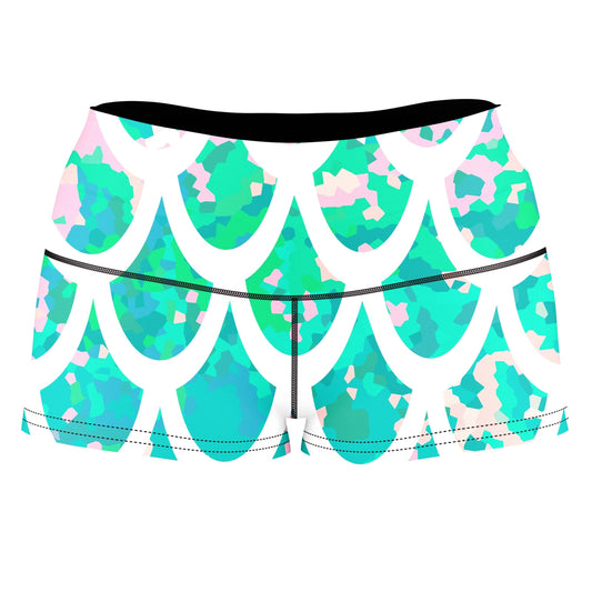 Mermaid Scales White High-Waisted Women's Shorts, Sartoris Art, | iEDM