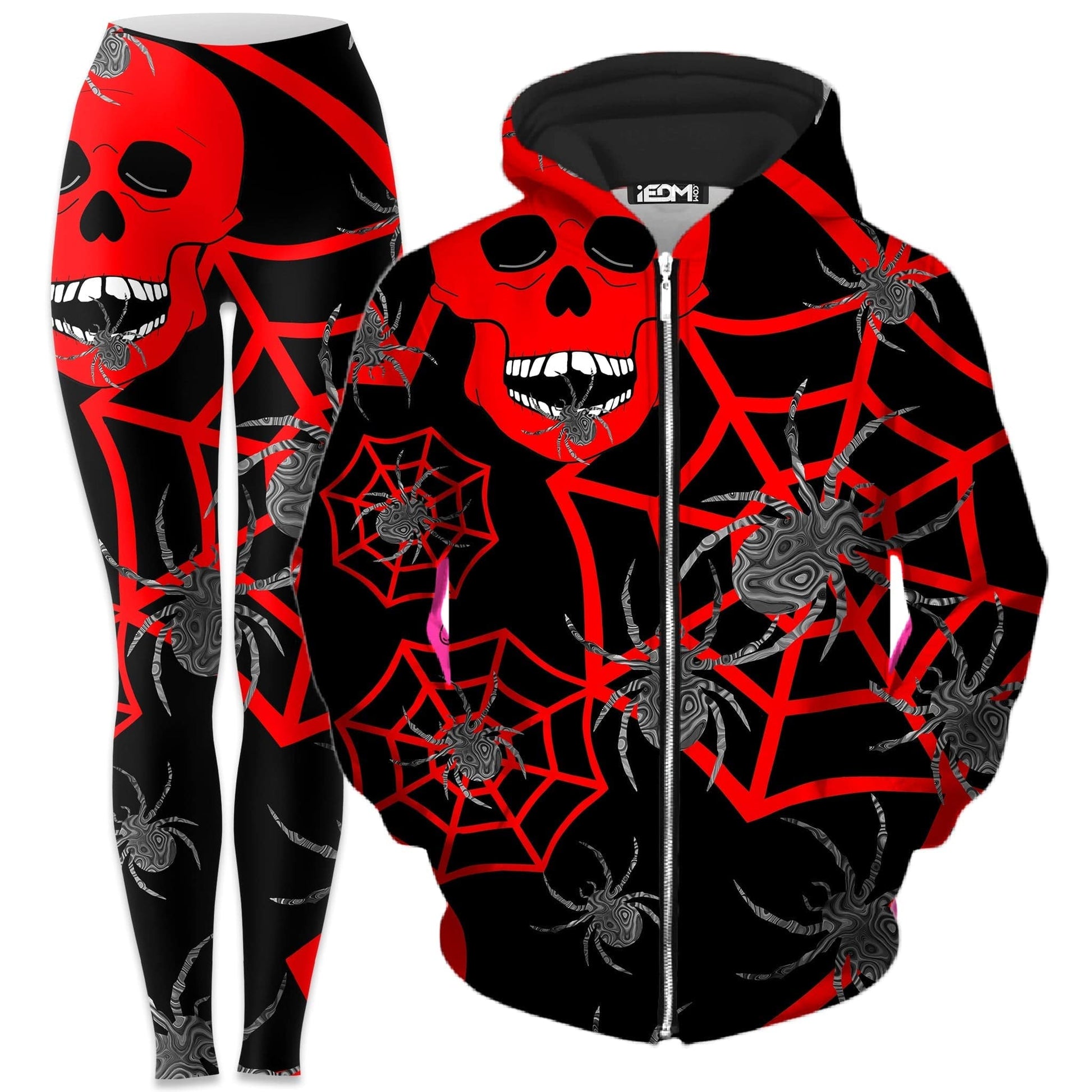 Red Skull Halloween Zip-Up Hoodie and Leggings Combo – iEDM