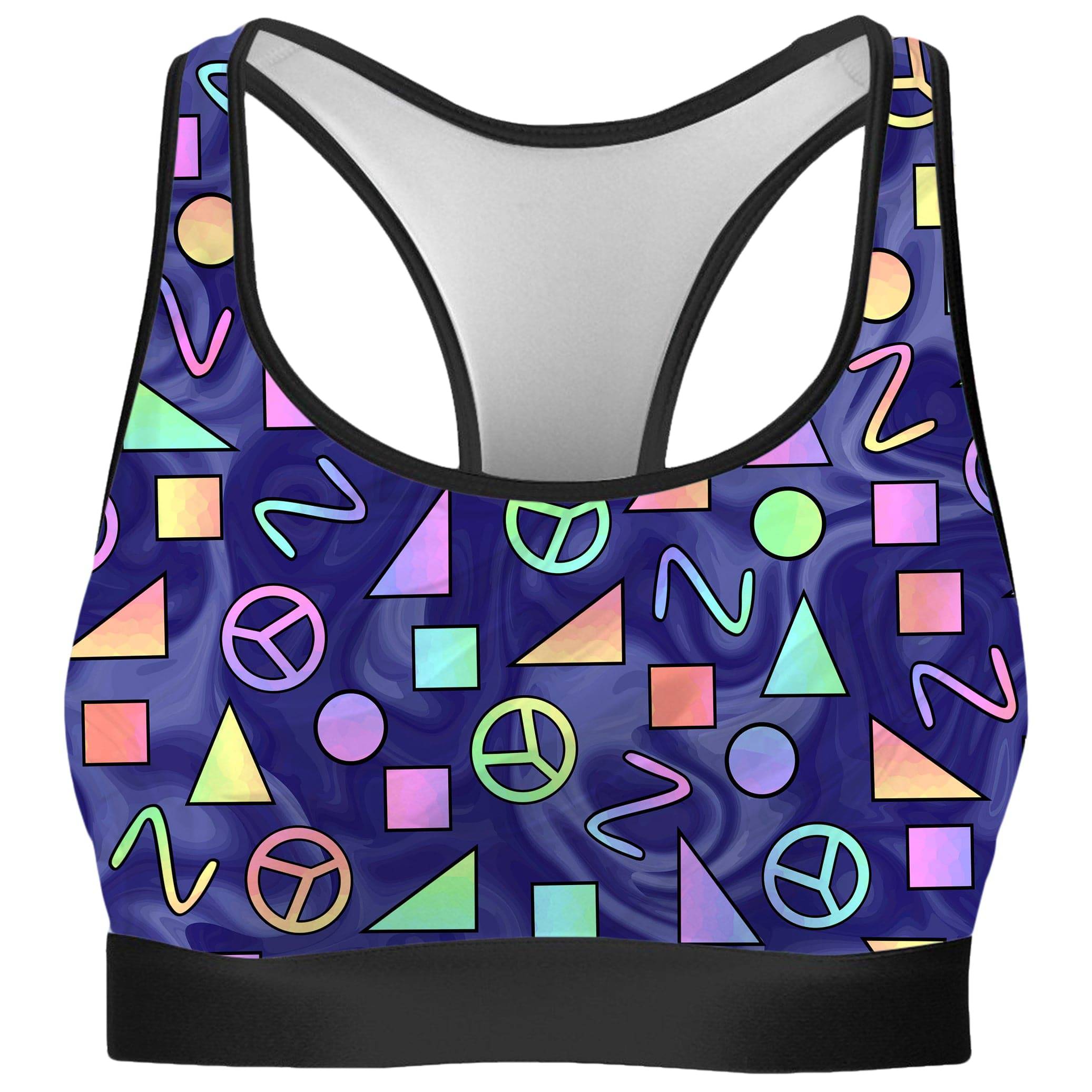 Retro Shapes Peace Symbols Blue Rave Bra | iEDM
